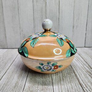 Vtg Noritake Porcelain Trinket Jewelry Dish Lidded Pottery Floral Design Japan